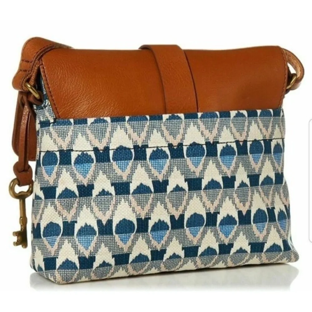 FOSSIL Kinley Ikat Small Crossbody Bag Blue Print - Picture 5 of 16